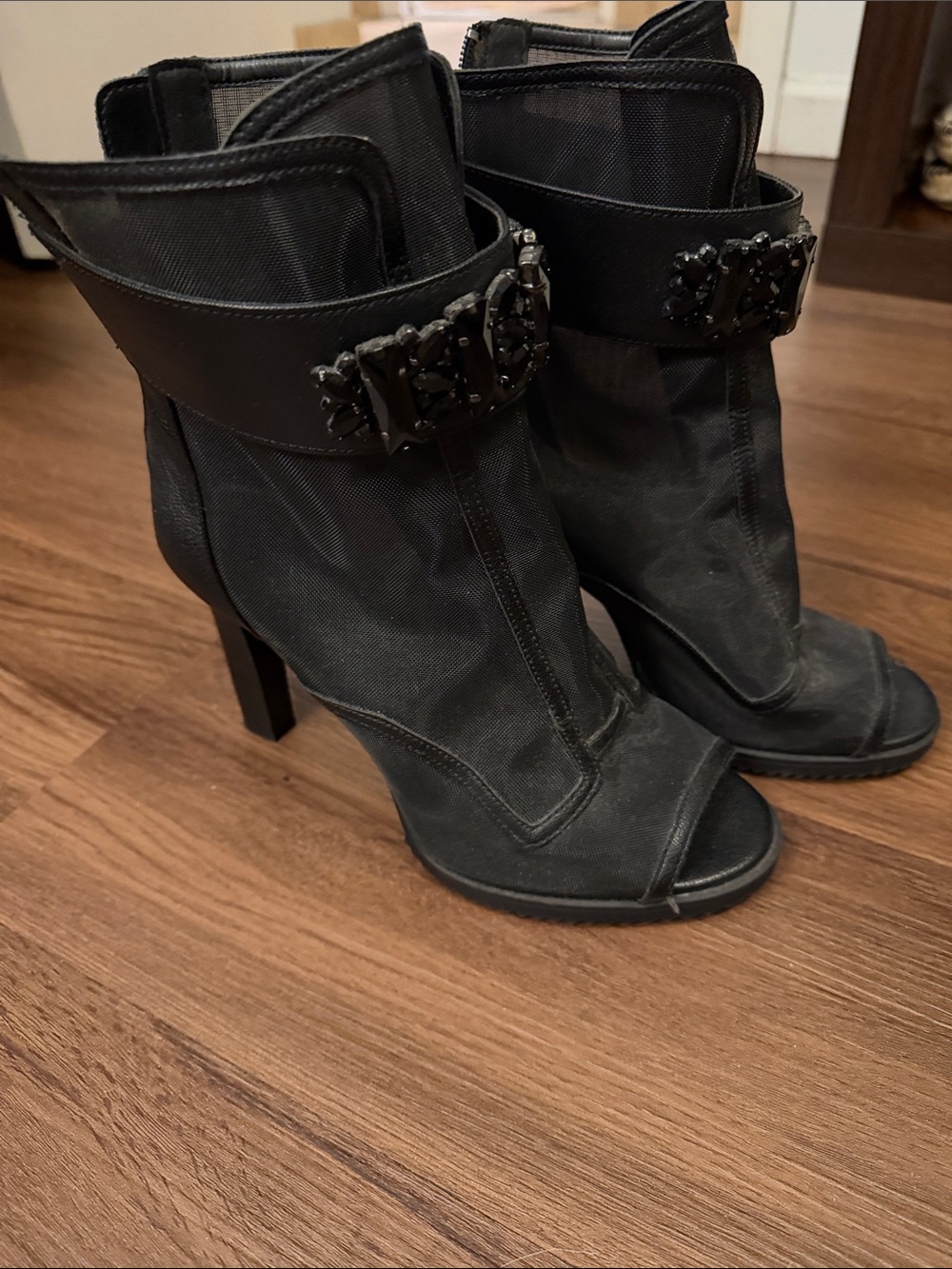 Karl Lagerfeld Black Open-Toe High-Heel Ankle Boots